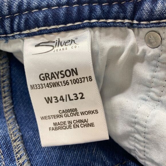 Mens Silver Grayson Blue Jeans 34/32 Straight Leg Mid Rise Med Wash Straight - Picture 13 of 16